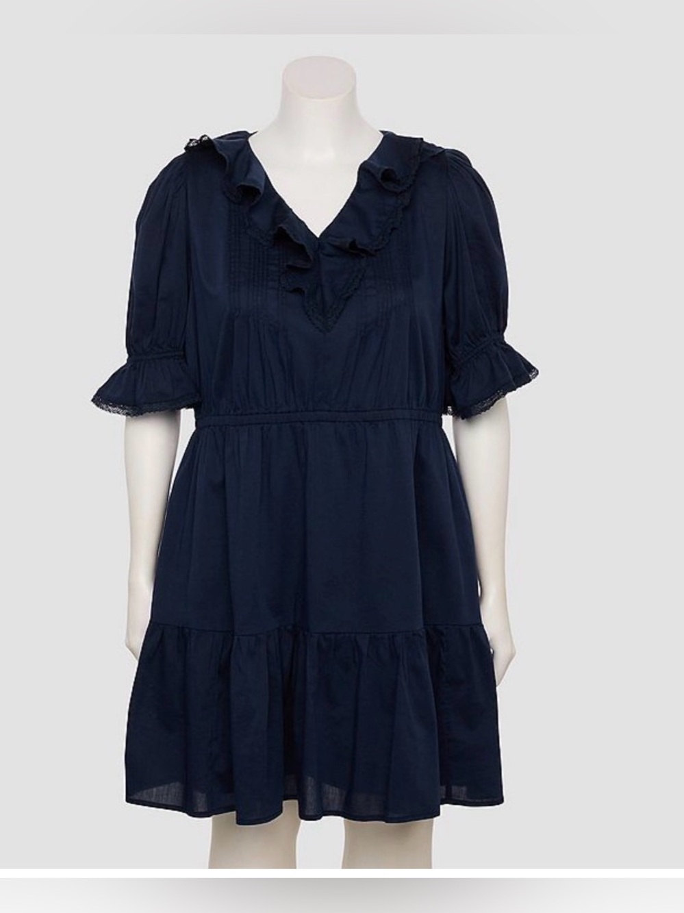 NEW…LC Lauren Conrad Navy Ruffle V-Neck Dress - Picture 2 of 5